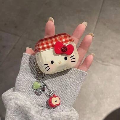 SANRIO 防震可爱猫咪格子蝴蝶结猫咪设计第四代无线蓝牙耳机保护套（两侧随机挂绳）春季复活节礼物