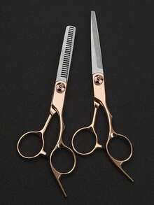 1 Pair Flat Scissors + 1 Pair Toothed Scissors Set. 2pcs Professional Unisex Hair Cutting Shears, Suitable For Left Or Right Hand, Thinning Shears For Soft Curly Hair, Fragrance-Free Haircut Set With Storage, Suitable For Men And Women - Multicolor - View 8