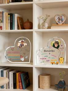 1pc Custom 2D Flat Acrylic Heart Collectible Figurines Back To School - Custom Name + Photo - Gift For Teachers Or, Teacher Day Gift Item, Teacher Appreciation Gift, Back To School - Heart-Shaped Acrylic Plaque With Personalized Name And Photo - Multicolor - View 4