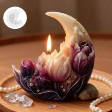 1个情人节浪漫新月花卉艺术硅胶蜡烛模具 - 耐热易清洗，树脂/蜡/肥皂工艺模具，DIY蜡烛制作模具，家居装饰，婚礼点缀，派对礼品，3D新月造型，精细花卉雕刻，是手工爱好者、艺术装饰爱好者的理想之选，优雅的节日礼物，营造浪漫情侣氛围。 - 白色 - 查看 8