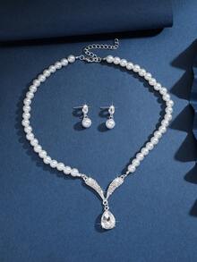 3pcs/Set Elegant Bridal Women's Fashion Crystal Necklace Set, Sexy Jewelry Set, Suitable For Banquet, Ball, Party - Red 80866703 - View 18