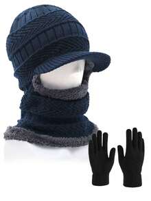 2Pcs Winter Knit Beanie Balaclava Hat Anti-Slip Touch Screen Mittens Set Thermal Ski Mask Cap Unisex For Women Men - Hat + Gloves - View 9