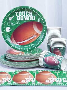 Bộ khay giấy dùng một lần chủ đề bóng bầu dục bao gồm cốc giấy 9 inch và 7 inch cùng khăn giấy. Thích hợp cho nhiều dịp khác nhau như câu lạc bộ, tiệc tùng, dã ngoại, đám cưới, tiệc gia đình và đồ dùng cho tiệc. Phù hợp để trang trí nhà bếp và phòng ăn, cũng như trang trí tiệc. Đây là bộ đĩa giấy và đồ dùng ăn uống dùng một lần. Thiết kế dành cho đám cưới và tiệc tùng. - Nhiều màu - Xem 2