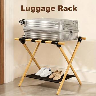 Lightweight And Portable Bamboo Luggage Rack, Saves Space When Folded, With Diverse And Practical Functions
