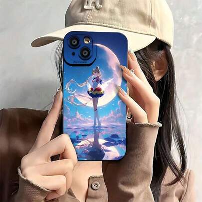 Funda de Teléfono Reflejo de Luz de Luna de Chica Mágica Compatible con 17 16 Pro Max 15 Pro Max 13 y 12 Hecha de Material TPU Proporcionando Protección Contra Golpes y Caídas Sensación Amigable con la Piel Apariencia Elegante Haciéndola un Gran Regalo para Familiares Amigos Seres Queridos Novios/Novias y para Navidad