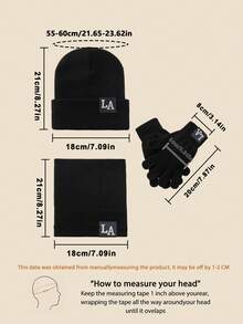 3pcs LA Logo Knit Beanie + Scarf + Gloves Set, Unisex Autumn/Winter Windproof Warm Soft Comfortable Hat, Neck Warmer, Gloves, Suitable For Daily Commute, Study, Work, Gathering, Outdoor Travel, Hiking, Versatile Knit Cap, Essential For Cold Weather Vacation Outfits - A - View 4