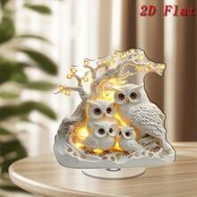 2D亚克力桌面摆件，采用旋转2D猫头鹰家族图案设计，非常适合提升办公氛围