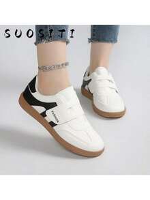 2025 New Arrival Plus Size 36-41 Women Flat Student Casual Sports Fashion White Sneakers - Black and White - View 4