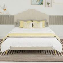 Modern Minimalist Soft Bed, Comfortable And Soft Headboard, 140*200CM, Beige, Multifunctional Bedroom Furniture, Low Box Bed Frame Without Lifting Rod, Does Not Include Mattress. - White - View 1