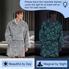 Glow In Dark Game Controller Wearable Blanket Hoodie Adult,Oversized Sherpa Fleece Blanket Hoodie Women Men,Gamer - Black Pizza - View 11