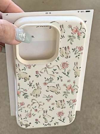 1pc Floral Bow Rabbit Collage Pattern Matte Textured TPU Shockproof Phone Case, Compatible With Apple 11 12 13 14 15 16 17 Pro Max, Galaxy A55/54/53/52/51, S25/24/23/22/21 Series