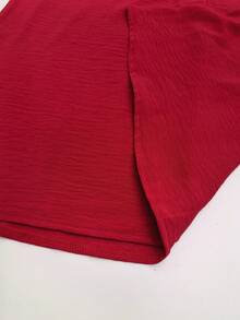 女士加大码V领短袖衬衫，带纽扣细节，春季款式 - 紅色 - 查看 4