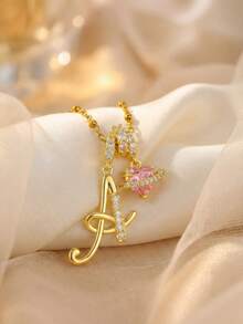 1件优雅奢华Y2K风格粉色心形星球不规则几何字母吊坠不锈钢盒链项链，是送给女友、妈妈、家人、朋友、孩子、女孩的理想礼物，适合周年纪念日、情人节、生日、毕业典礼、舞会、母亲节、圣诞节、返校季等场合。