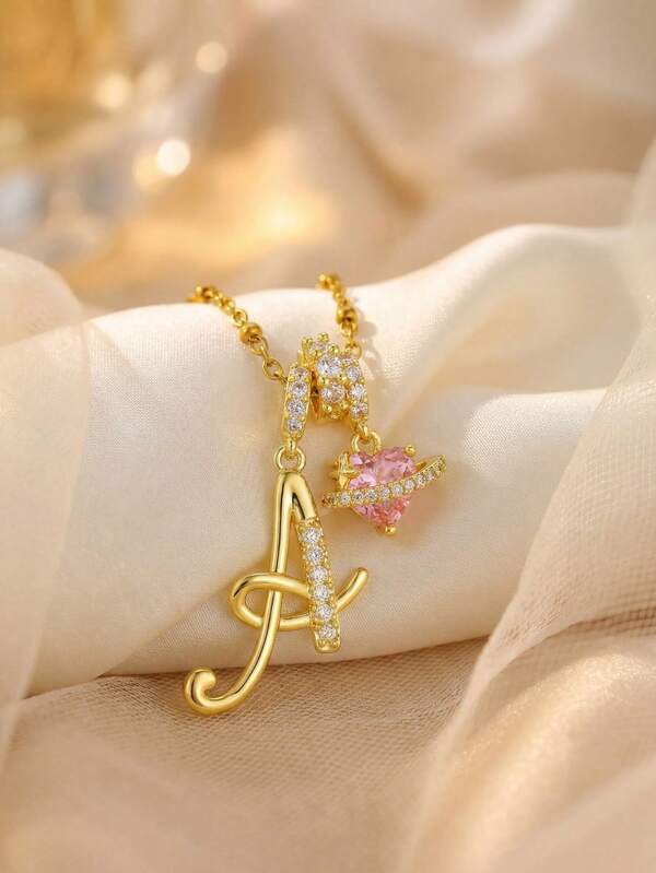 1pc Exquisite Elegant Luxury Y2K Style Pink Heart Planet Irregular Geometric Letter Pendant Stainless Steel Box Chain Necklace, Ideal Gift For Girlfriend, Mom, Family, Friends, Children, Girls, Suitable For Anniversary, Valentine's Day, Birthday, Graduation, Prom, Mother's Day, Christmas, Back To School Season