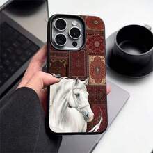 1个复古优雅白马图案TPU手机壳，兼容 17 Pro Max/17/16 Pro Max/15/13/12/11、S20 FE/A15/S24/A55、Redmi Note 11/12/13 Pro，全包防震软保护套 - 黑色 - 查看 1