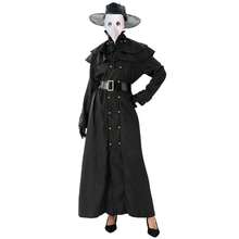 Women's/Men's Plague Doctor Outfit Complete Set: Robe Dress, Bird Mask,Hat, Leather Gloves, Belt, Hooded Shawl, Cross Charm - Black - View 5