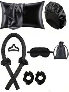 12/10 件套，颜色包括粉色、黑色、紫色和米色，包含睡眠美发造型工具套装、卷发棒和面膜涂抹器、1 个真丝枕套、大容量护发护肤套装、真丝防卷发套装、夜间卷发棒、1 个柔软眼罩、1 个双头滚轮按摩器、卷发棒、卷发梳、卷发棒、卷发产品、卷发工具、美发沙龙产品和配件 - 彩色 - 查看 20