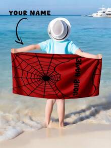 1pc Customized Text Spider Web Pattern Beach Towel, Personalized Bath Towel, Kids Towel, Pool Towel, Bathroom Towel, Vacation Gift, Beach Towel, Outdoor Travel, Beach Essential - Multicolor - View 2
