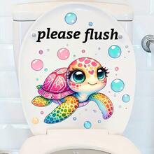 1pc Underwater Adventure Toilet Seat Decal - Cute Cartoon Sea Turtle & Ocean Scene, Removable Sticker, Kids Bathroom Makeover Sticker Set - Ocean Theme Vinyl Decal For Toilet Lid And Walls, Unique Bathroom Gift Idea - Playful Sea Turtle Toilet Seat Sticker, Self-Adhesive Decoration, Ideal For Pet Lovers And Coastal Homes - Multicolor - View 4
