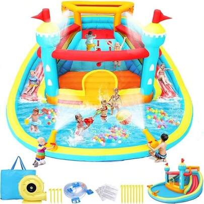 Inflatable Waterslide Bounce House With Large Splashing Pool Perfect For