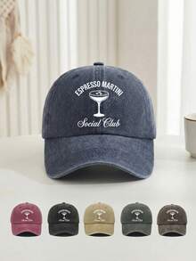 Cocktail Theme "ESPRESSO MARTINI Social Club" Vintage Washed Baseball Cap, Unisex Adjustable Curved Brim Hat, Suitable For Bar Dates, Friend Gatherings & Daily Urban Casual Style - A - View 11
