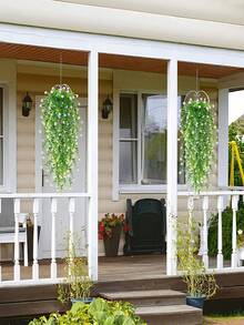 1/2/4件装人造悬挂花卉装饰，仿真悬挂桉树藤蔓，抗紫外线塑料悬挂绿植，适用于家居、花园、露台、婚礼、房间墙面装饰 - 白色 - 查看 6