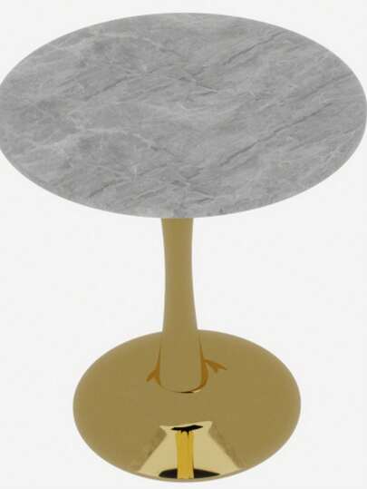 27.6-Inch Golden Coffee Table, Mid-Century Modern Style Dining Table, Suitable For 2-4 People, Featuring A Round Marble Tabletop With A Light Gray Veined Finish, Perfect For Various Settings.
