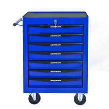 Rolling Metall -Werkzeugkiste Mit 7 Schubladen, 7 -Schüchternen Werkzeugstrustschrank Mit Kugellagerschubladenrutschen, Stahlwerkzeugspeicherbox -Organizer -Schwarz&Blau(BLACK&BLUE) - Black+Blue - View 1