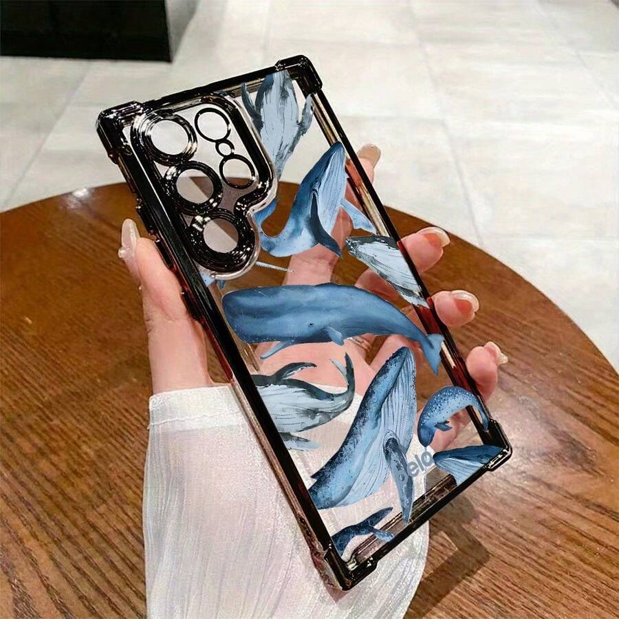 Funda de Teléfono de Moda Artística con Ballena Compatible con 25 S24 S23 S22 S21 S20 FE S20 Ultra A03s A04E/M04 A05s A06 4G A13 4G A15 4G/5G A25 5G A32 4G A55 5G A03 A04 A05 A12/M12 4G A13 5G/A04S A16 4G/5G A35 5G S20 S20 Plus A34 S21 FE Ultra Plus 4G 5G Funda Trasera Transparente Suave a Prueba de Golpes - Colores mixtos - Ver 1