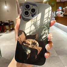 2026 nueva funda de teléfono esmerilada, funda de teléfono con impresión de gato durmiendo en el sofá para  17 14 Pro Max,  17 13,  17 12, funda de protección para teléfono  Galaxy S23 S22 S21, regalo de funda de teléfono para pareja, regalo de vacaciones para novio o novia - Blanco antiguo - Ver 4
