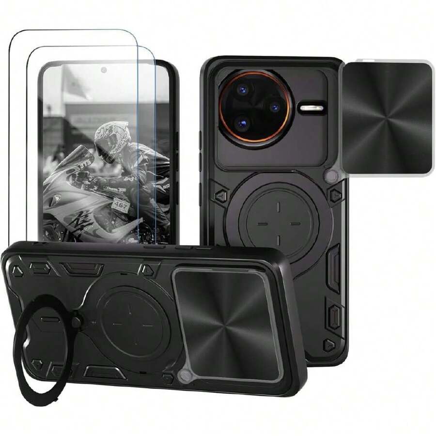 Case For Xiaomi Poco F7 Ultra And Redmi K80 Pro 5G - With Screen Protector And Built-In Phone Stand - Black, 37008875 - 青碧色 - 查看 1