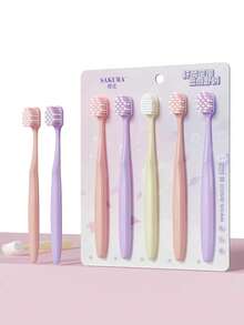 5pcs Ultra-Soft Plush Cloud-Like High Quality Adult Family Couple Sakura Toothbrushes - Multicolor - View 1
