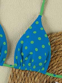 Bộ bikini hai mảnh buộc cổ họa tiết chấm bi xanh dương và xanh lá cây, gợi cảm và ngọt ngào, thích hợp cho kỳ nghỉ hè/thuyền của nữ, hàng mới về. - Nhiều màu - Xem 5