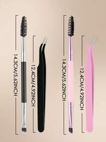 Pensetă pentru gene roz/negre, perie pentru extensii de gene cu două capete, pensetă precisă pentru gene, duritate ridicată cu durabilitate excelentă, potrivită ca instrument pentru extensii de gene și accesoriu - Multicolor - Vizualizare 6