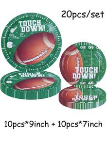 Bộ khay giấy dùng một lần chủ đề bóng bầu dục bao gồm cốc giấy 9 inch và 7 inch cùng khăn giấy. Thích hợp cho nhiều dịp khác nhau như câu lạc bộ, tiệc tùng, dã ngoại, đám cưới, tiệc gia đình và đồ dùng cho tiệc. Phù hợp để trang trí nhà bếp và phòng ăn, cũng như trang trí tiệc. Đây là bộ đĩa giấy và đồ dùng ăn uống dùng một lần. Thiết kế dành cho đám cưới và tiệc tùng. - Nhiều màu - Xem 9