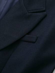 Women's Solid Color Lapel Neck Tie Blended Jacket Spring - Navy Blue - View 3