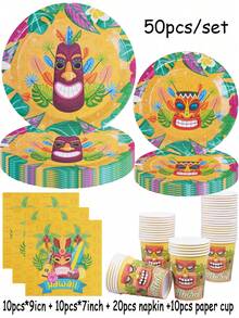 The Hawaii Themed Disposable Paper Tray Set Includes 9-Inch And 7-Inch Paper Cups And Napkins. Suitable For Various Occasions Such As Clubs, Parties, Picnics, Weddings, Family Banquets, And Party Supplies. Suitable For Kitchen And Dining Room Decoration, As Well As Party Decoration. This Is A Set Of Reception Paper Plates And Disposable Tableware. Weddings And Parties, Design. - Multicolor - View 8