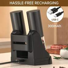 可充电电动盐和胡椒研磨器套装，海盐和玫瑰盐研磨器套装，带充电底座，2 件套，带收纳底座，LED 灯，研磨粗细可调，易于清洁，厨房必备，电动香料研磨工具，节日礼物 - 彩色 - 查看 6