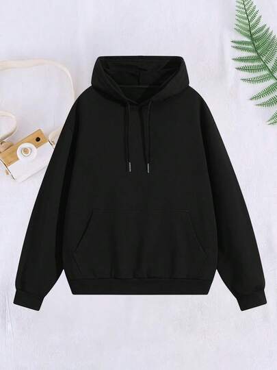 Women's Lightweight Hooded Sweatshirt, Suitable For Spring And Summer, Classic Solid Color Versatile Style, Suitable For Casual, Sports, Outdoor Black