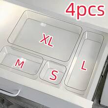 Bộ 1/4/8 hộp đựng đồ trong suốt đơn giản, hộp đựng vật dụng nhỏ, hộp đựng mỹ phẩm và dụng cụ trang điểm, hộp sắp xếp ngăn kéo. - Trong sáng - Xem 11