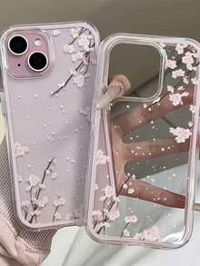 1个创意粉色花卉装饰边框透明二合一防震TPU时尚手机保护壳，兼容 11/12/13/14/15/16/17 Pro Max - 彩色 - 查看 5