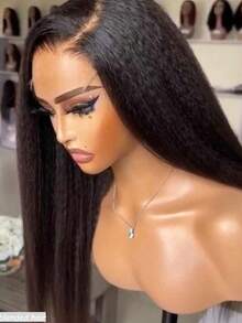 卷曲直发假发，真人混纺发丝，13x4高清透明蕾丝前假发，真人混纺发丝，预先拔毛，带婴儿发，Yaki直发前假发，女士款，180密度真人混纺发丝假发，无胶巴西原生发，8-36英寸，自然黑 - 自然色&黑色系 - 查看 2