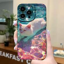 2026 nueva funda de teléfono esmerilada, funda de teléfono con impresión de gato en piscina para iPhone 17 14 13 12 11 Pro Max Se 2020  Galaxy S23 S22 S21 S20 Note 20 10, funda protectora para teléfono, regalo de pareja para novio y novia, presente de vacaciones - Negro - Ver 5