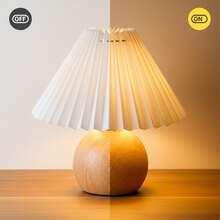 KUNJOULAM Cute Small Pleated Lamp, Modern Bedside Nightstand/Table Lamp With Beige Lampshade, Metal Base For Bedroom, Home Office, Living Room, USE E12 Bulb - 美規A型插(110-127V) - 查看 2