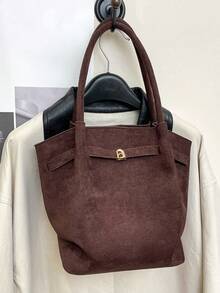 Dedoo 欧美小众设计麂皮水桶包，带扣设计，女士街头风手提包，适合秋冬季购物、通勤、聚会和送礼。 - 咖啡 - 查看 5