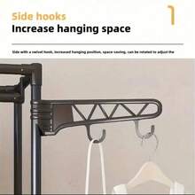 1个加固金属衣架+加厚挂钩组合，独立结构节省空间，光滑涂层防刮耐磨，无需复杂工具即可快速组装，黑色时尚外观搭配各种装饰风格，可收纳衣物、鞋子、配饰等，适用于92种场景，68种家庭推荐使用，承重力强，稳固不晃动，保持空间整洁有序。