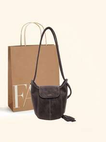 新款时尚纯色复古高端美拉德水桶单肩包，小众设计百搭欧美风南瓜包，适合日常通勤、购物、外出、上学，送女友礼物，女士手提包 - 彩色 - 查看 2