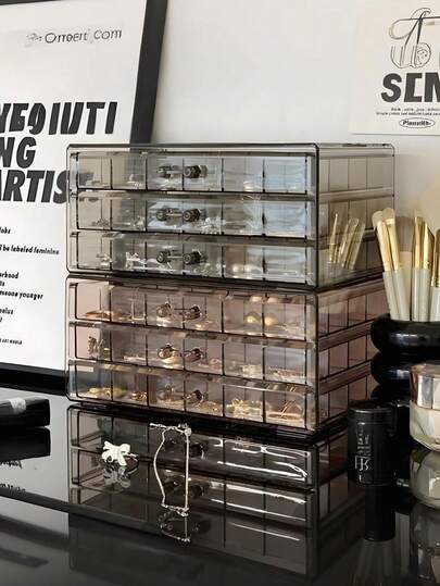 1 Piece 72-Compartment Large Capacity Portable Jewelry Storage Box, Multi-Compartment Transparent Jewelry Storage Box, Acrylic Transparent Jewelry Box, Jewelry Box, Three-Layer Bathroom Storage Box, Desktop Storage Drawer Box, Stackable Storage Box Rack, Dressing Table Jewelry Storage Box With Drawers, Jewelry Earrings, Necklaces, Bracelets, Hanging Accessory Storage Display Box, Elegant Display Packaging Storage Device