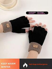 1 Pair Fashion Autumn/Winter Thickened Flip-Top Half Finger Gloves, Knitted Knitted Half Palm Fingerless Touchscreen Gloves For Men And Women, Suitable For Daily, Outdoor, Cycling, Students, Writing, Home Office, Typing, Keeping Warm, Can Be Given As Holiday Gifts To Friends And Family