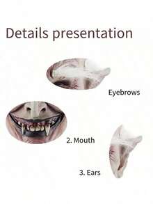 3pcs/Set New Monster Horror Mask, Vampire White Eyebrow & Sharp Tooth Makeup Props, Nightclub Cross Hat, Masquerade - Multicolor - View 2